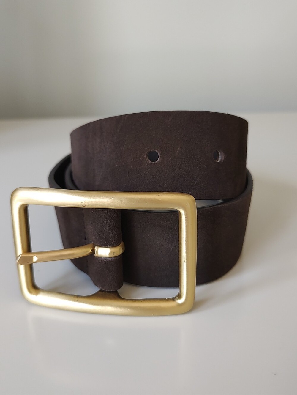 Spartina 449 Genuine Suede Leather Brown Belt Gold Tone Buckle Small